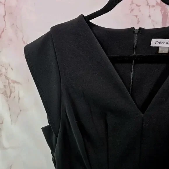 Calvin Klein Jumpsuit Womens 12 Black Short Sleeve Pants Suit V Neck Straight - Picture 2 of 11